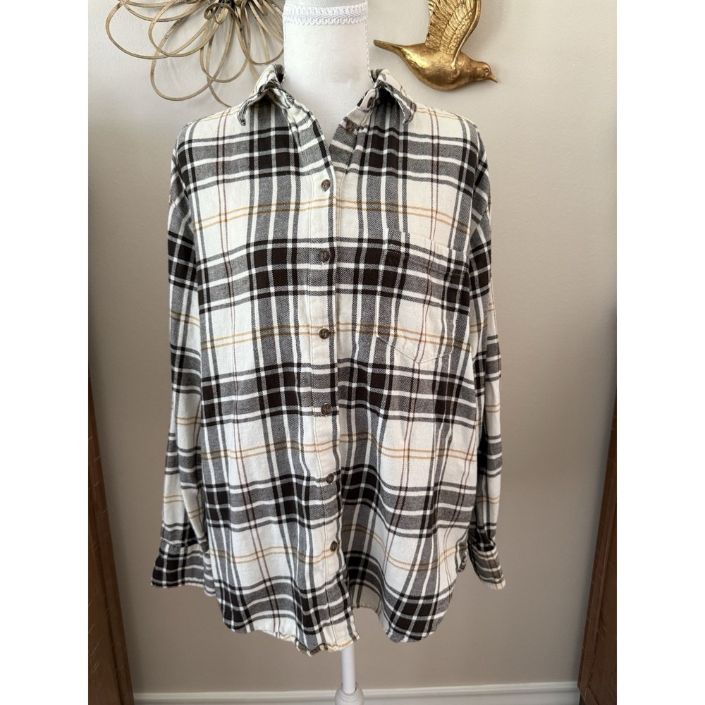 Gap Oversized Flannel Shirt Brown Plaid Button Front Cotton Women's Small S